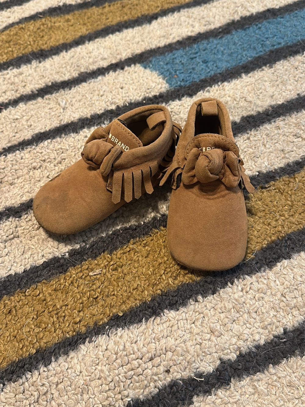 Lucky Brand Toddler Brown Suede Fringe Moccasins with Knot Accent